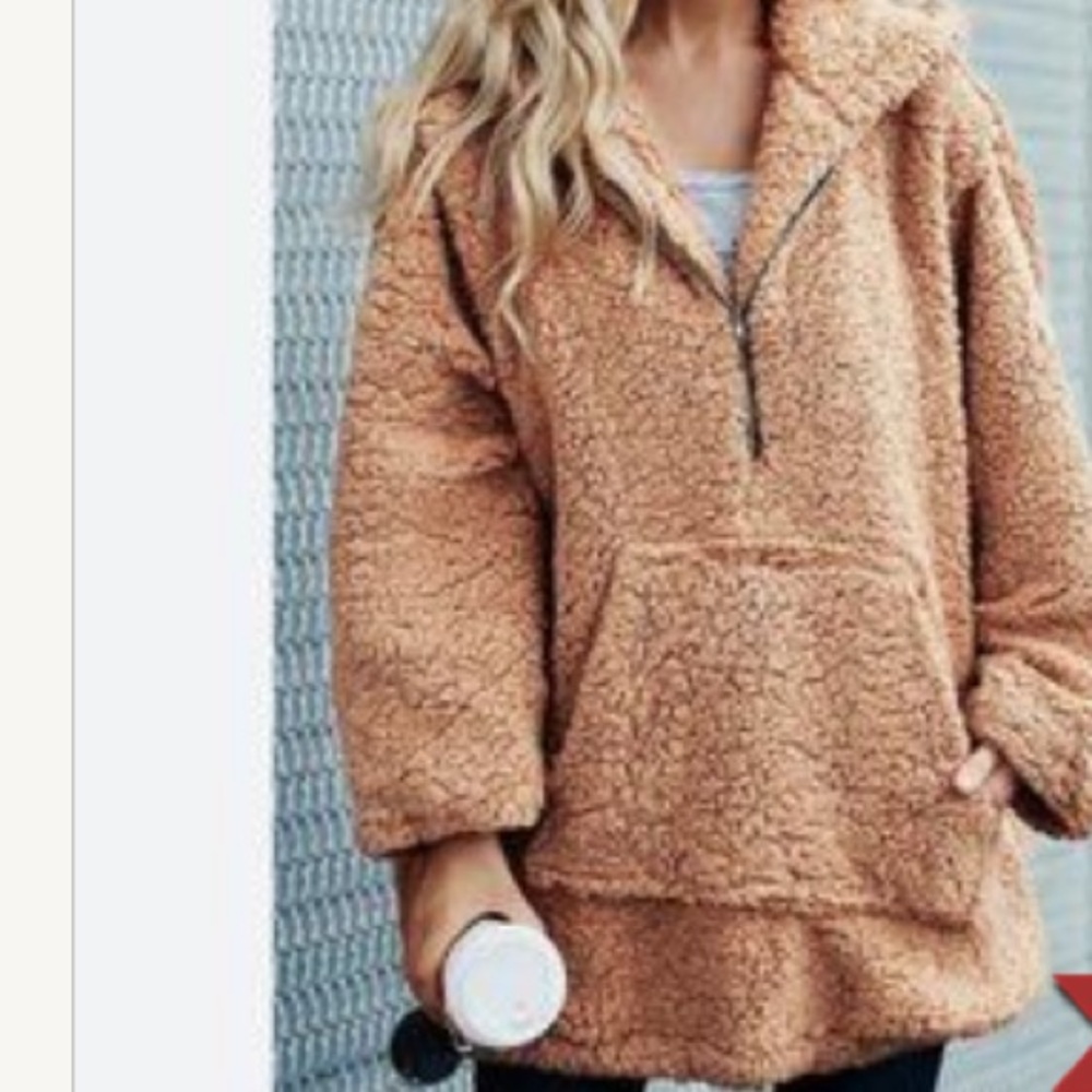 Lanshifei Oversized Fuzzy Sherpa Hooded Teddy Quarter Zip